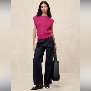 Banana Republic COZY RIBBED pink SWEATER TANK boho coquette Barbie cottagecore